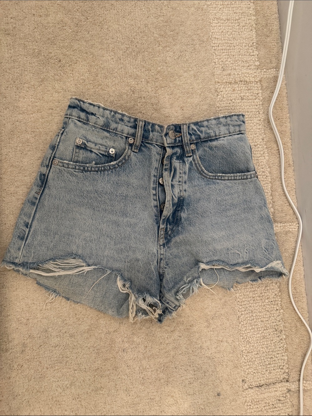 Zara Light Blue High-Rise Distressed Denim Shorts